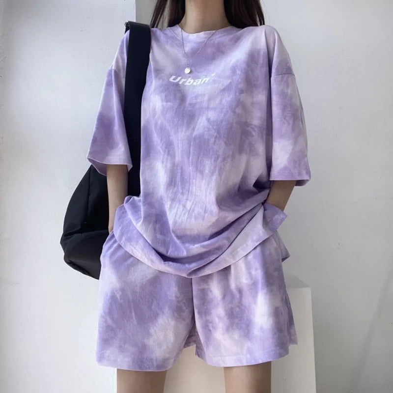 Casual Tie Dye Outfit Set - T-Shirt & Shorts