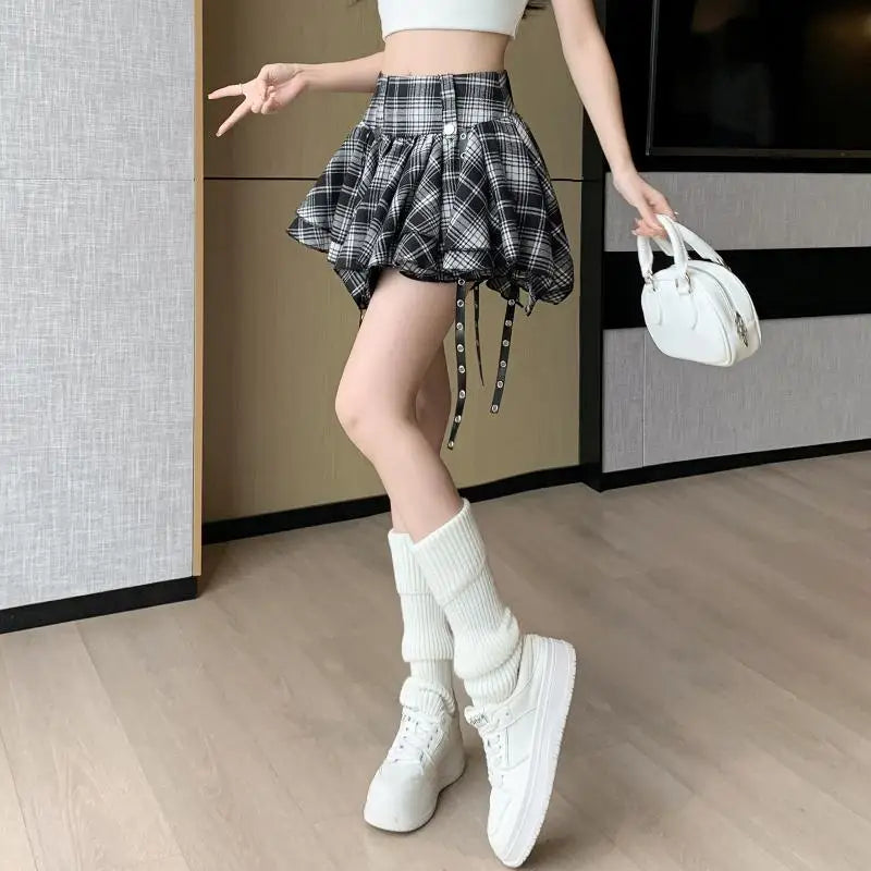 Vintage Plaid Pleated Mini Skirts