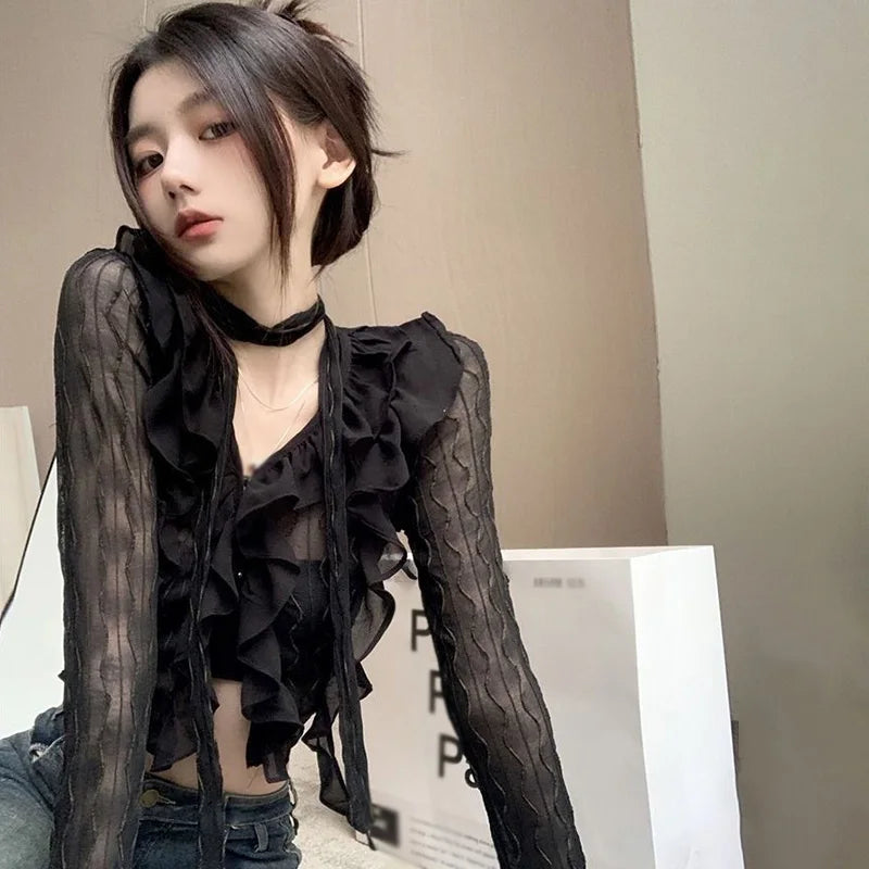 Y2K Transparent Lace Crop Top