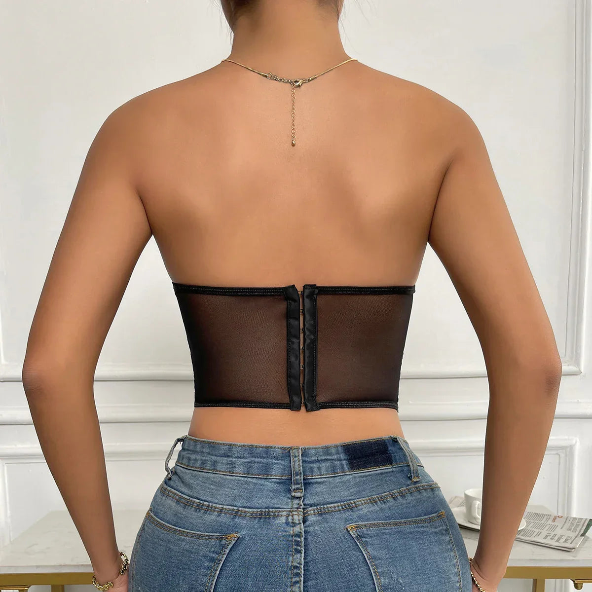 Noelle - Floral Lace Strapless Corset Top