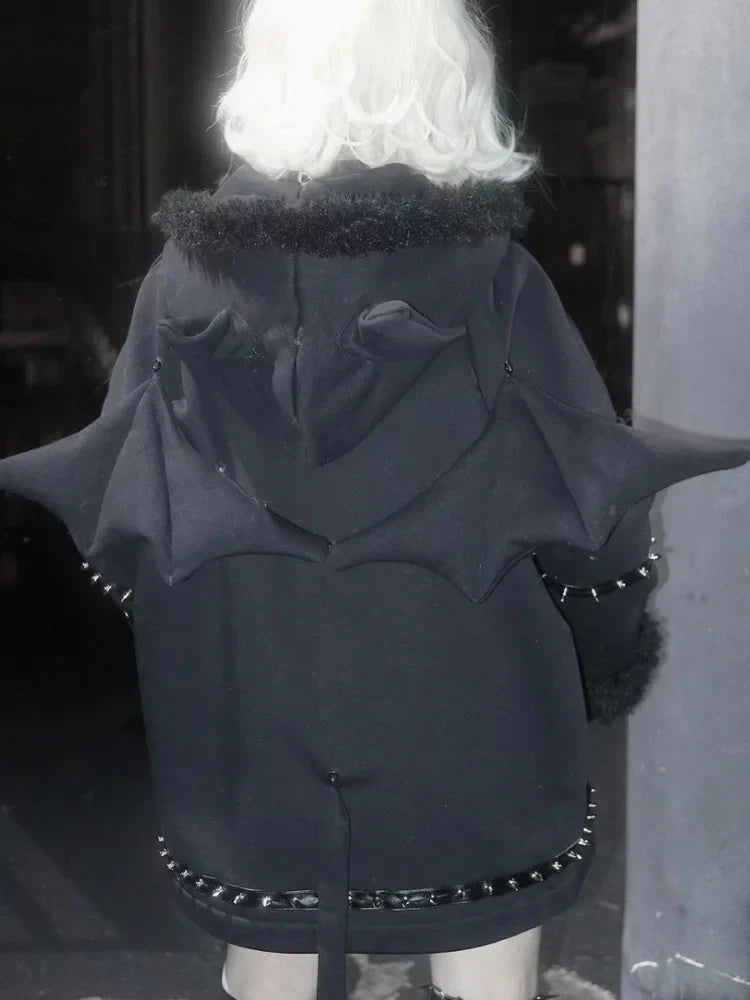 Harajuku Emo Hoodie with Bat Ears & Wings