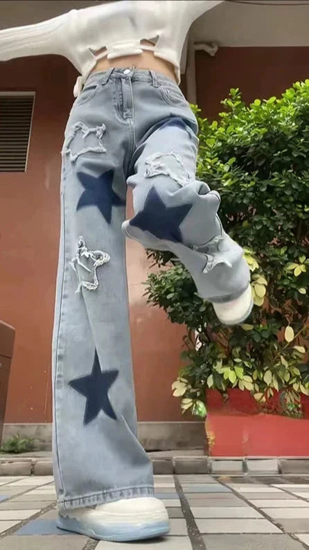 Y2K Baggy Blue Star Jeans