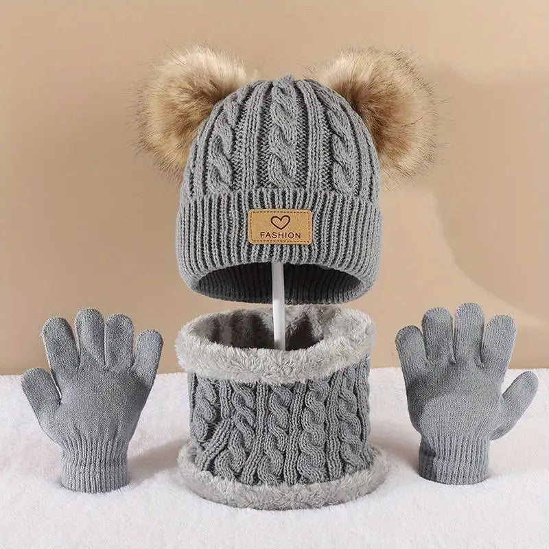 Pom Pom Kawaii Hat, Scarf & Gloves