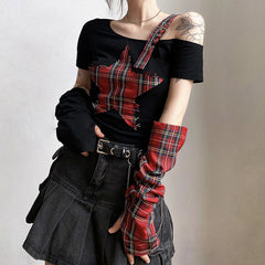 Star Patchwork Grunge Crop Top