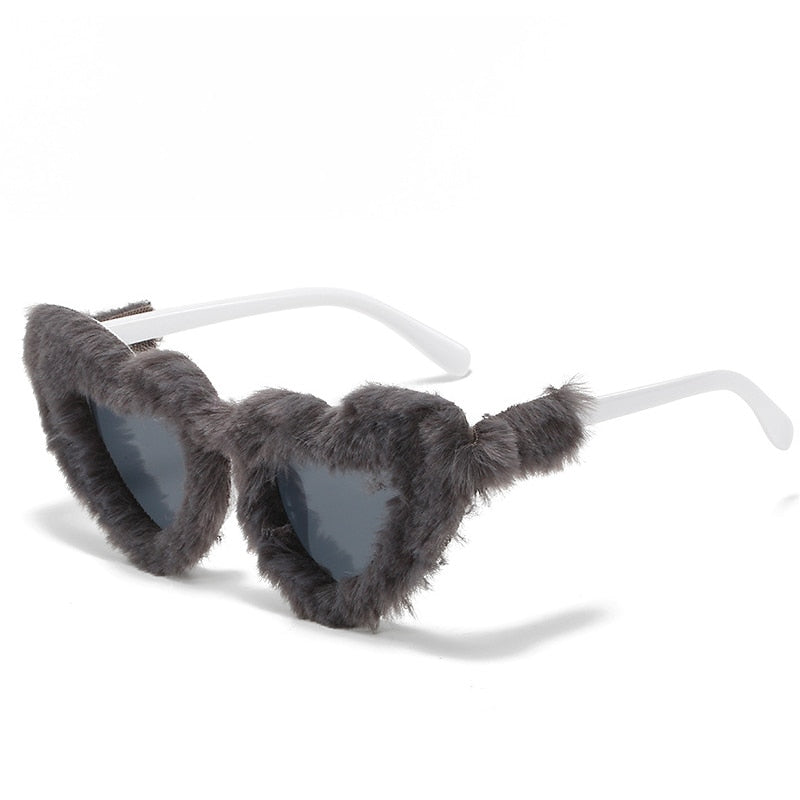 Retro Heart-Shaped Plush Sunglasses