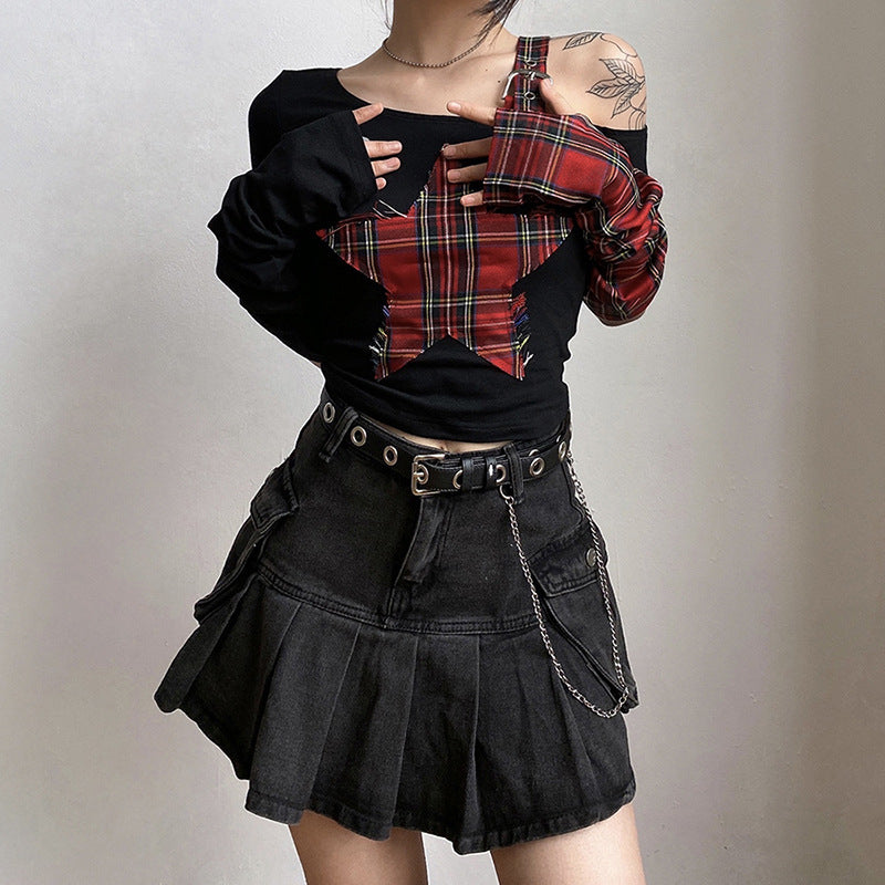Star Patchwork Grunge Crop Top