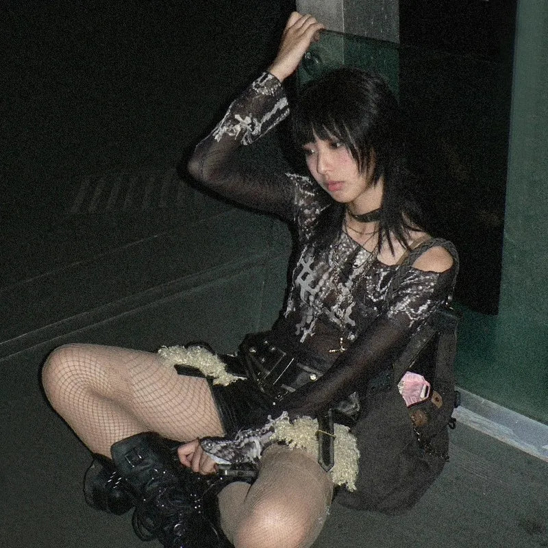 Y2K Gothic Mesh Top