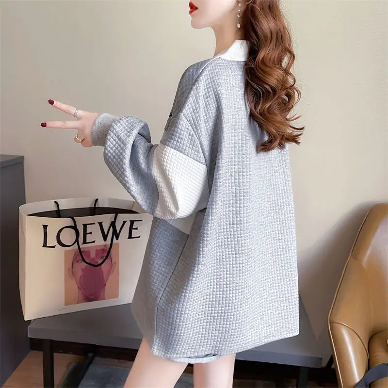 Oversized Flip Collar Waffle Hoodie