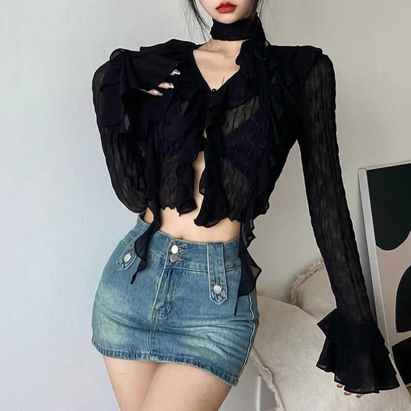 Y2K Transparent Lace Crop Top