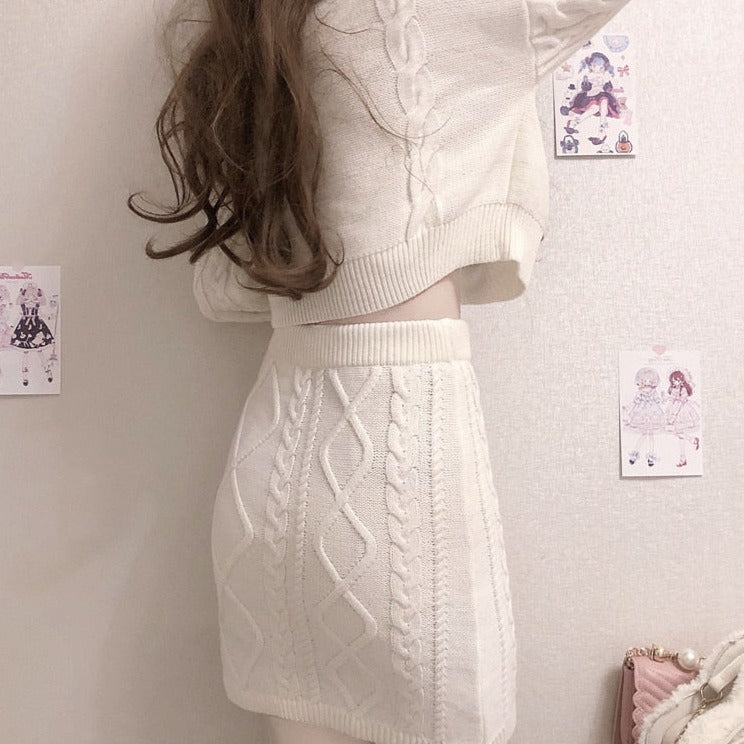 Sweet Rabbit Embroidery Skirt & Sweater Set
