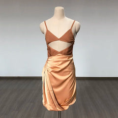 Primavera - Apricot Bandage & Satin Cut Out Dress