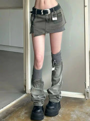 Y2K Denim Outfit Set - Skirt & Leg Warmers