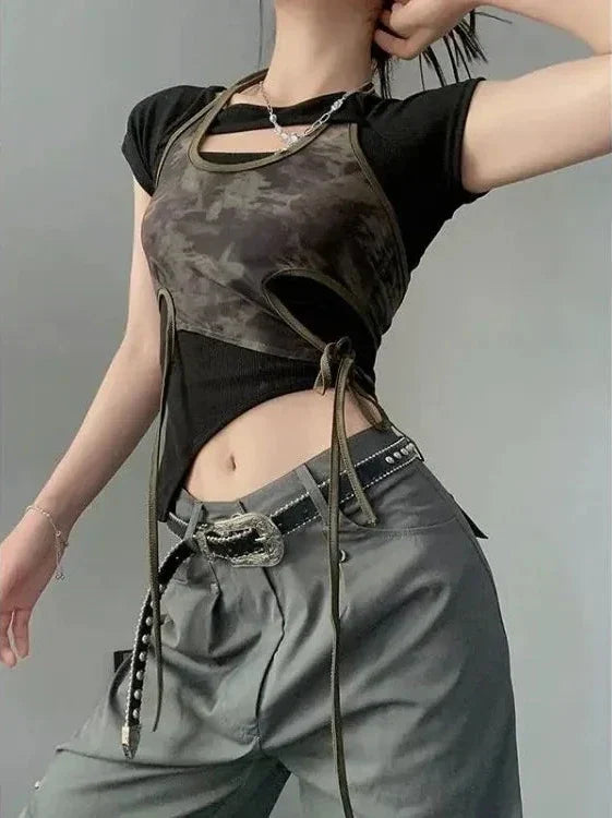 Camouflage Outfit Set - Camisole Top & T-Shirt