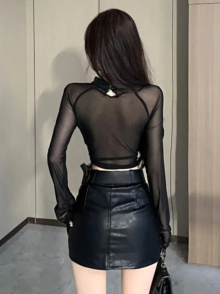 Gothic Leather 2 Piece Set - Top & Skirt