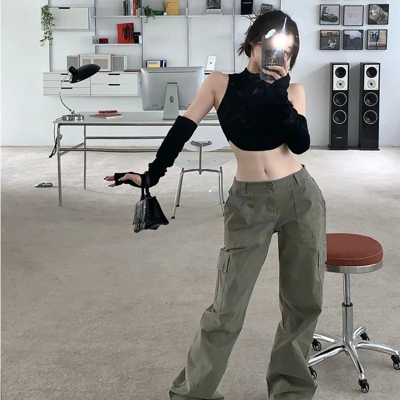 Y2K Dark Outfit Set - Crop Top & Arm Warmers