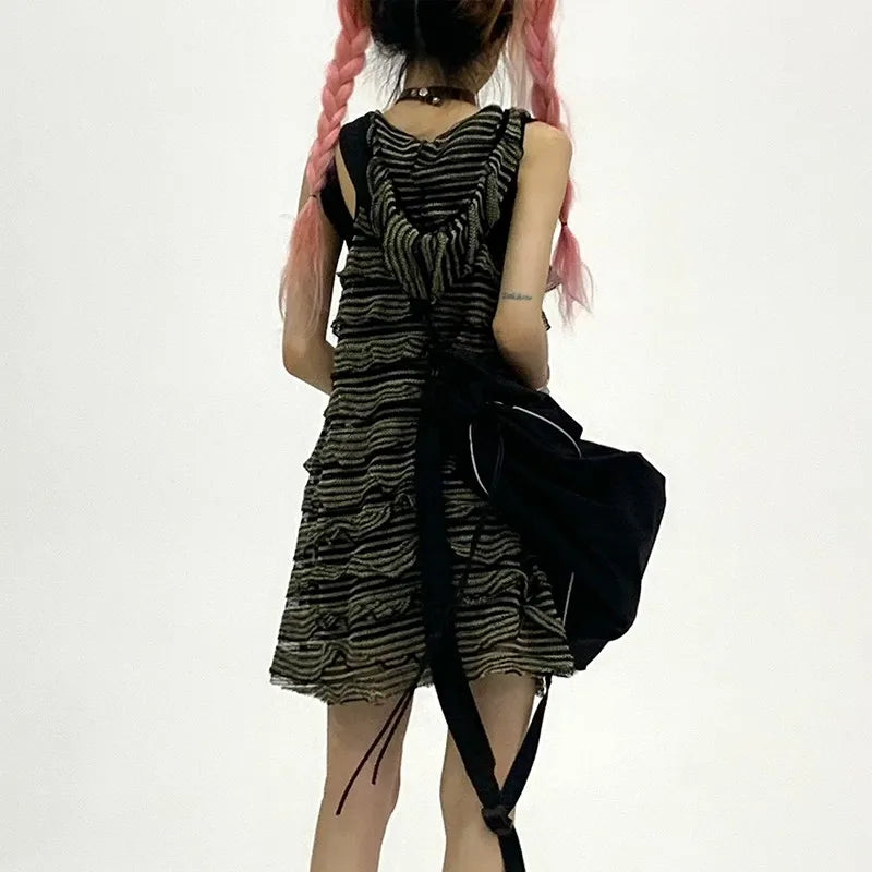 Grunge Striped Hooded Dress
