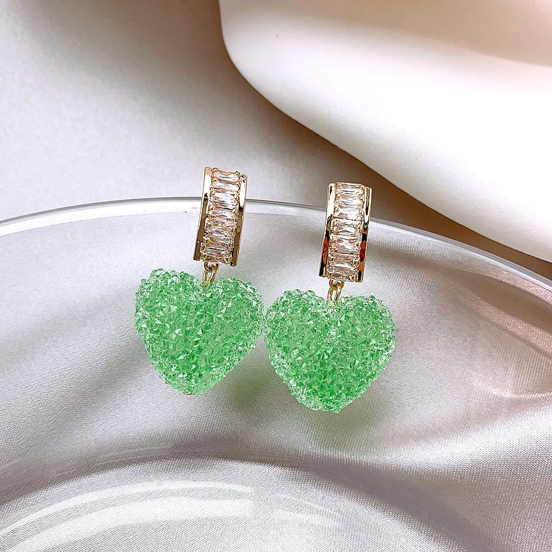 Pink Crystal Heart Earrings