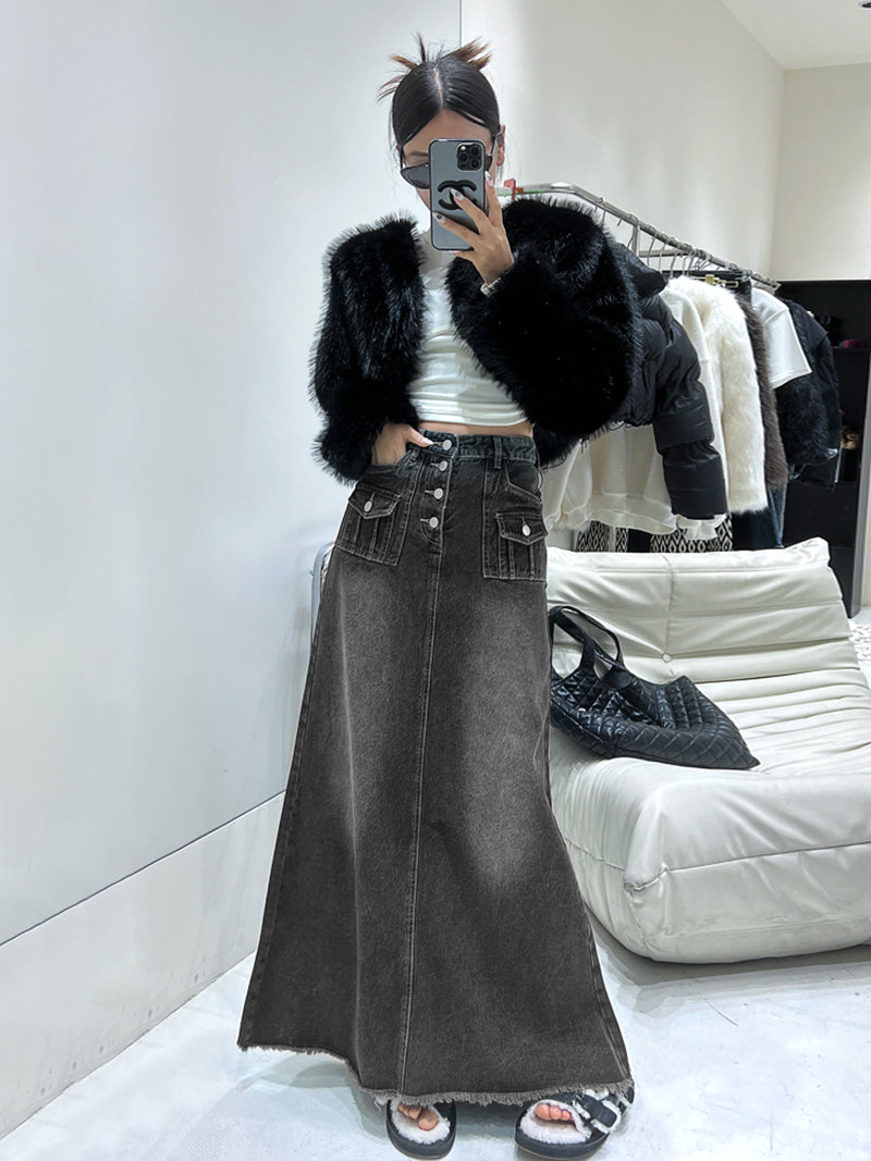 Retro Long Denim Skirt