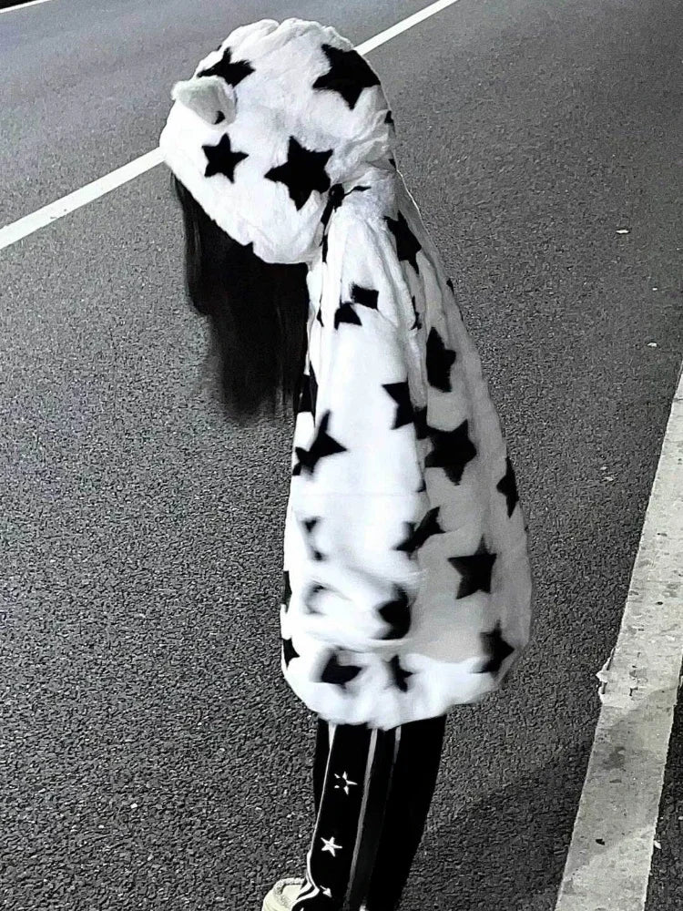 Oversize Fluffy Star Hoodie Y2k