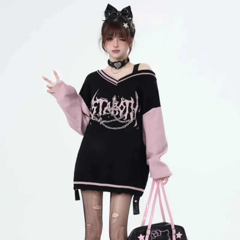 V-neck Harajuku Gothic Sweater