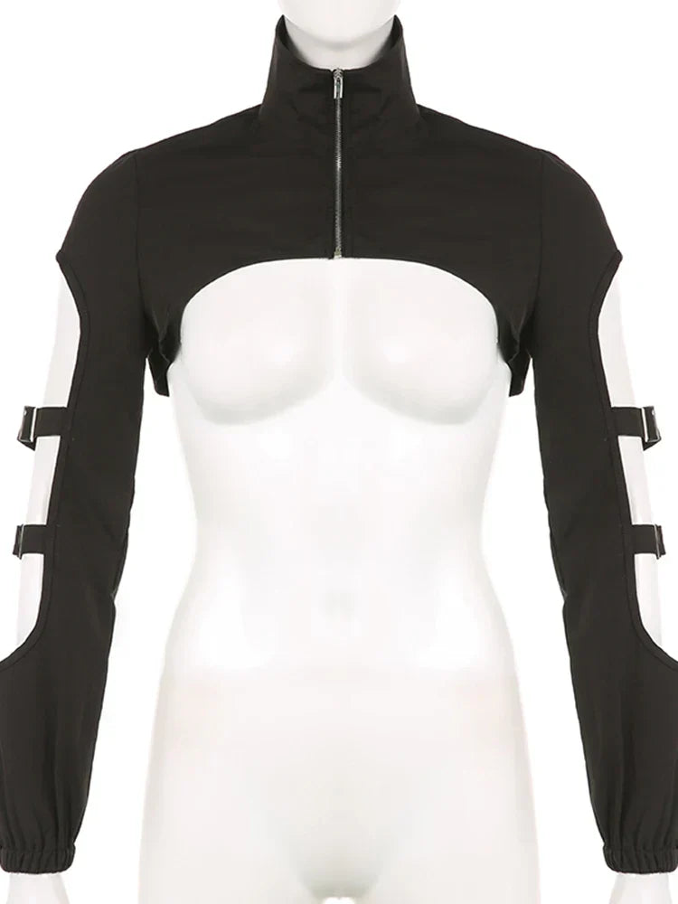 Dark Half-Zip Crop Top