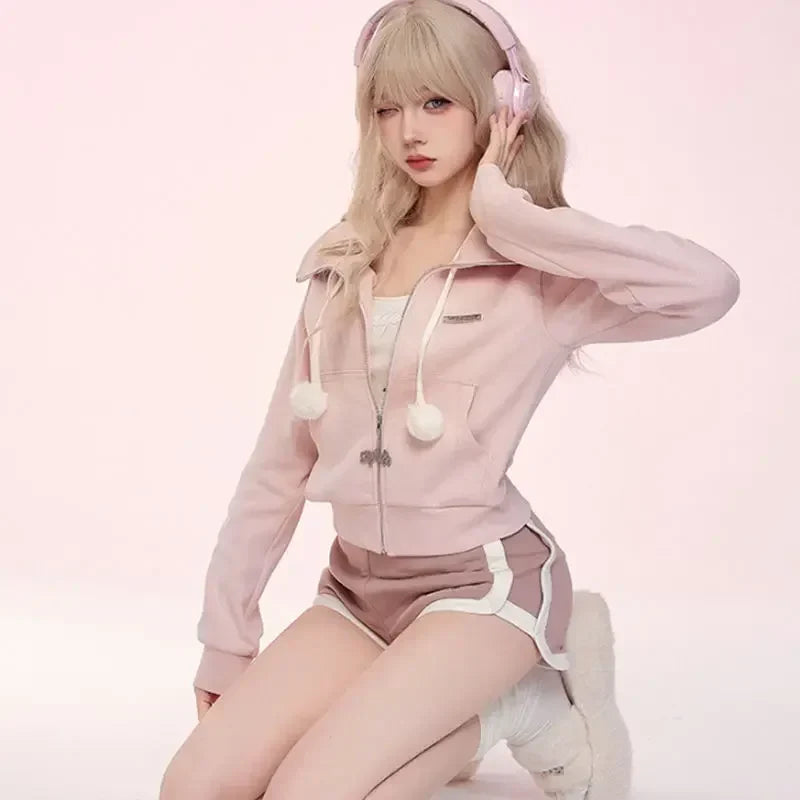 Warm Kawaii Outfit Set - Hooded Coat & Shorts