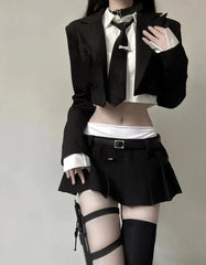 Korean Slim Office Outfit Set - Blazer, Shirt & Mini Skirt