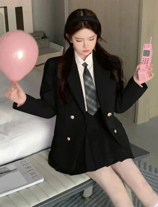 Kawaii School Uniform Outfit Set- Blazer, Shirt & Mini Skirt