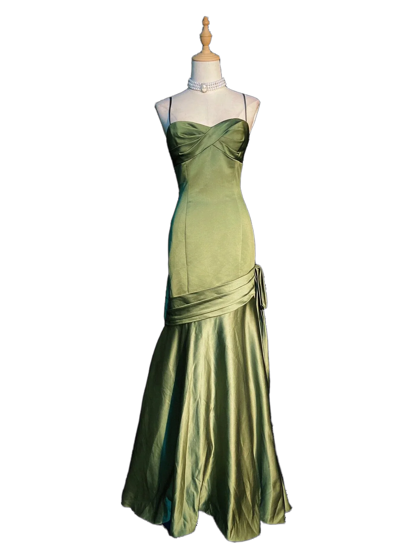 Elegant emerald green irregular patchwork evening dress