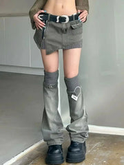 Y2K Denim Outfit Set - Skirt & Leg Warmers