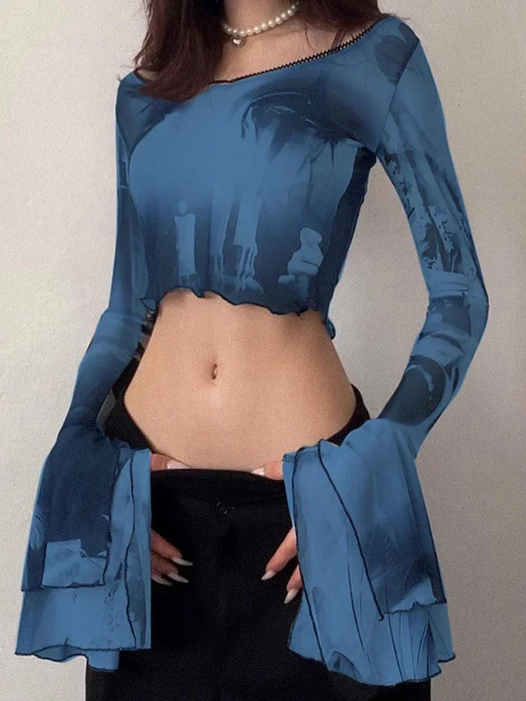 Y2K Flare Sleeve Crop Top