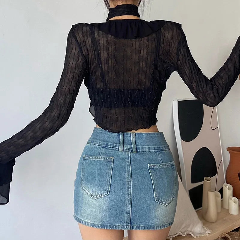 Y2K Transparent Lace Crop Top