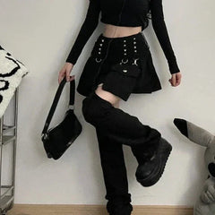 Gothic Y2K Outfit Set - Mini Skirt, Leg Warmers, Handbag