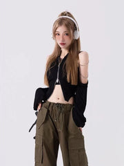 Y2K Outfit Set - Longsleeve Top & Cargo Pants