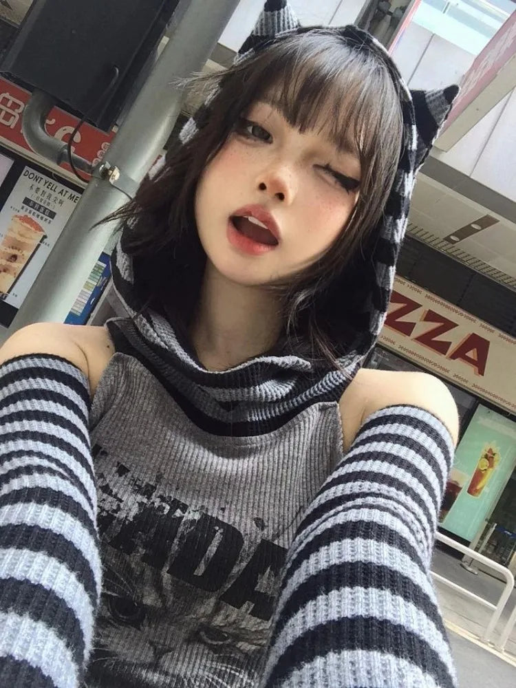 Gothic Striped Cat Hoodie