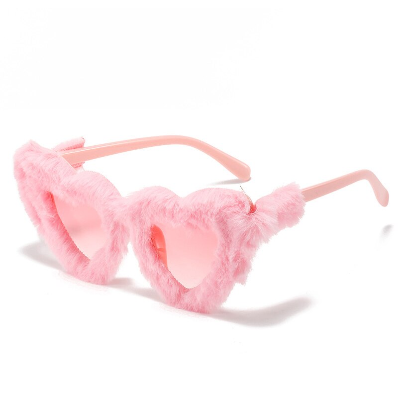 Retro Heart-Shaped Plush Sunglasses