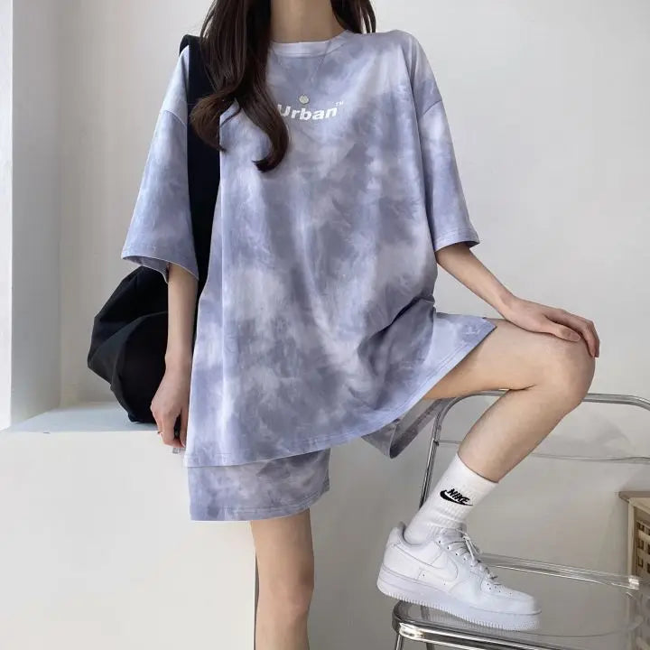 Casual Tie Dye Outfit Set - T-Shirt & Shorts