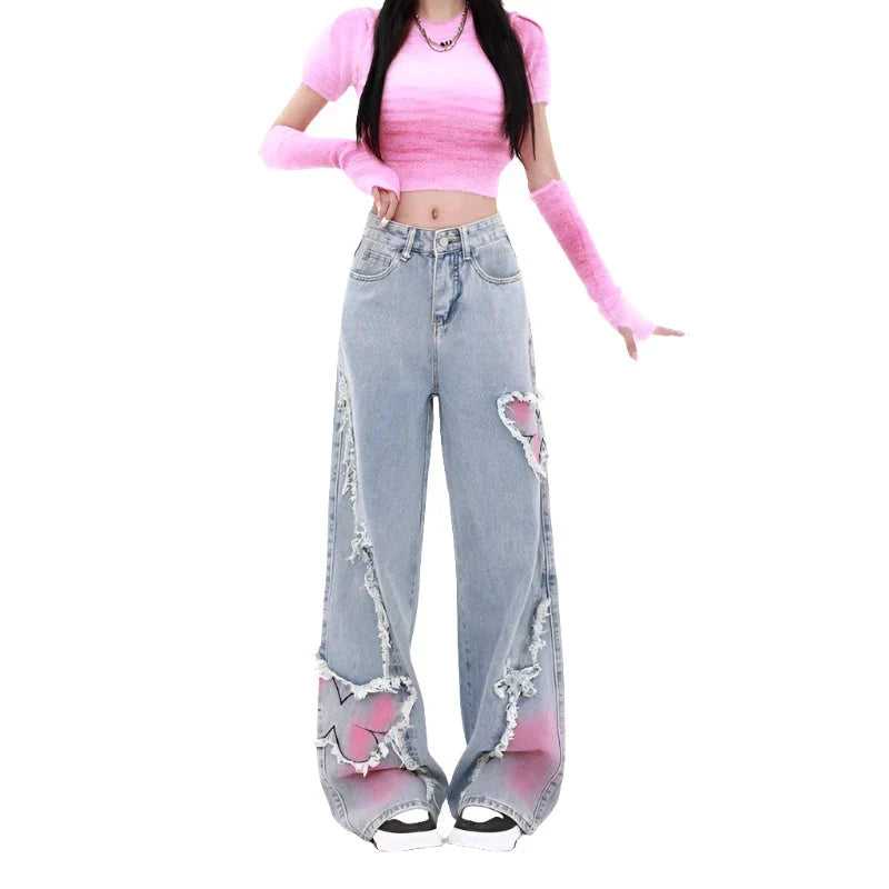 Korean Ripped Butterfly Jeans