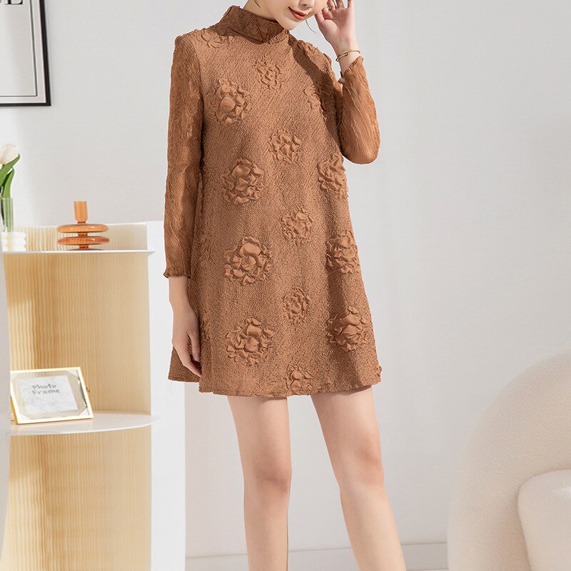 Dresses for Women Autumn Winter New Long Sleeve Half Turtleneck Embroidery Loose Large Size Fashion Elegant Casua Dress