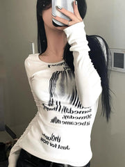 Graffiti Letter Print Y2K Top