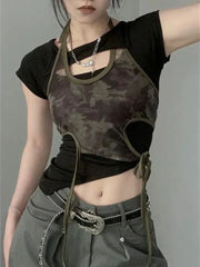Camouflage Outfit Set - Camisole Top & T-Shirt