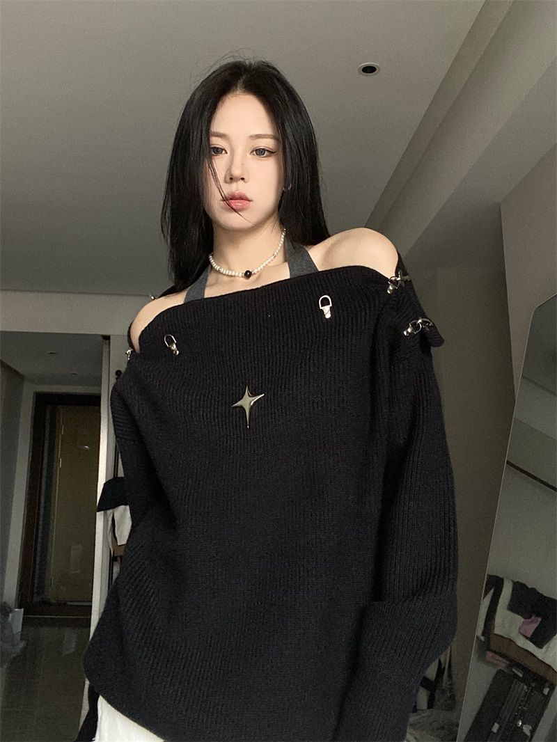 Off Shoulder Korean Y2K Sweater