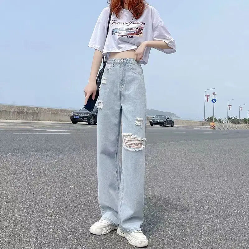 Ripped High Waist Loose Jeans