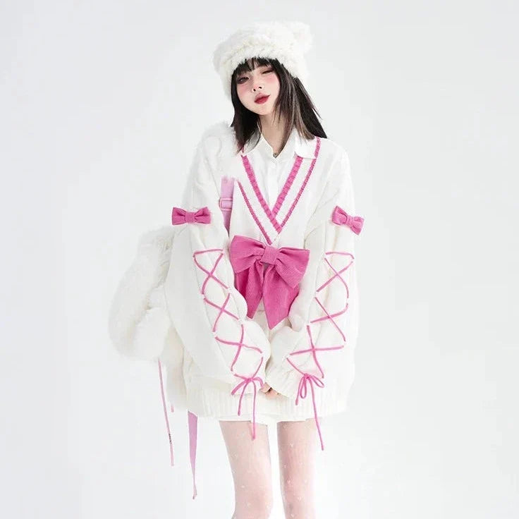 Kawaii Bow Lace-up Sweater & Leg Warmers
