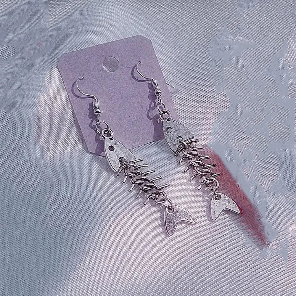 Gothic Cross & Fish Bones Earrings