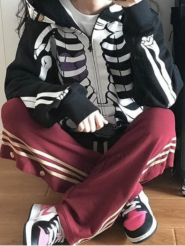 Y2K Gothic Skull Zip Up Hoodie