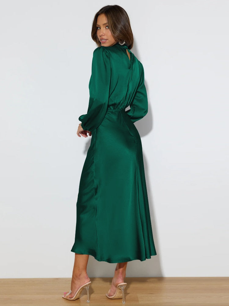 Dresses for Women's 2023 New Autumn Satin Long Sleeves Elegant Party Dresses Korean Fashion LOOSE Long Dresses Women's Clothing