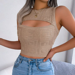 Christiana - Beige Knitted Cut Out Crop Top