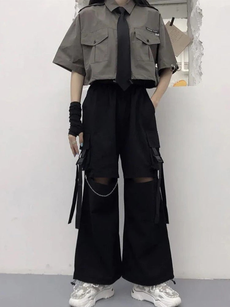 Korean Techwear Cargo Pants with Chain