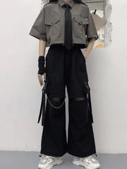 Korean Techwear Cargo Pants with Chain